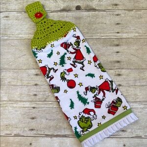 Grinch Christmas Crochet Top Hanging Towel Single Thickness W Bottom Border